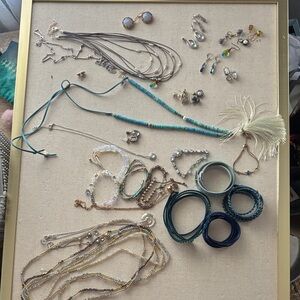 Multi-Color turquoise & neutral Necklace, Earring and Bracelet Jewelry bag